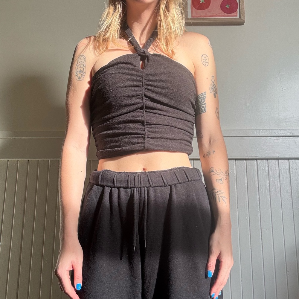 Black Halter Neck Ruched Top